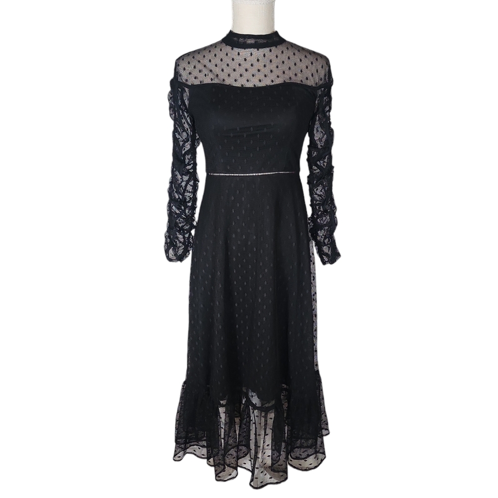 Vintage Betsey Johnson Black Lace Sheer Midi Formal Dress
